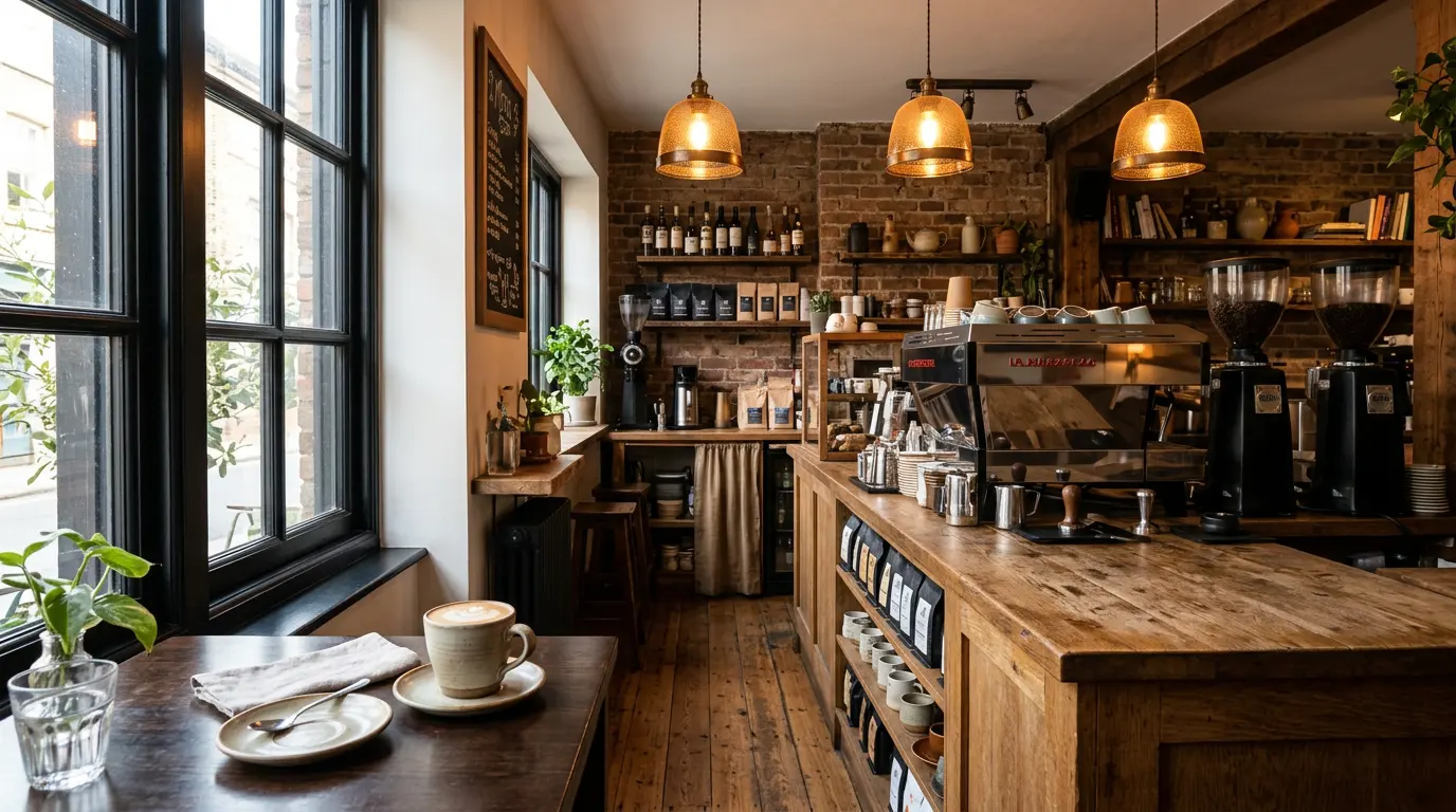 Tasse de café et pâtisseries sur une table en bois