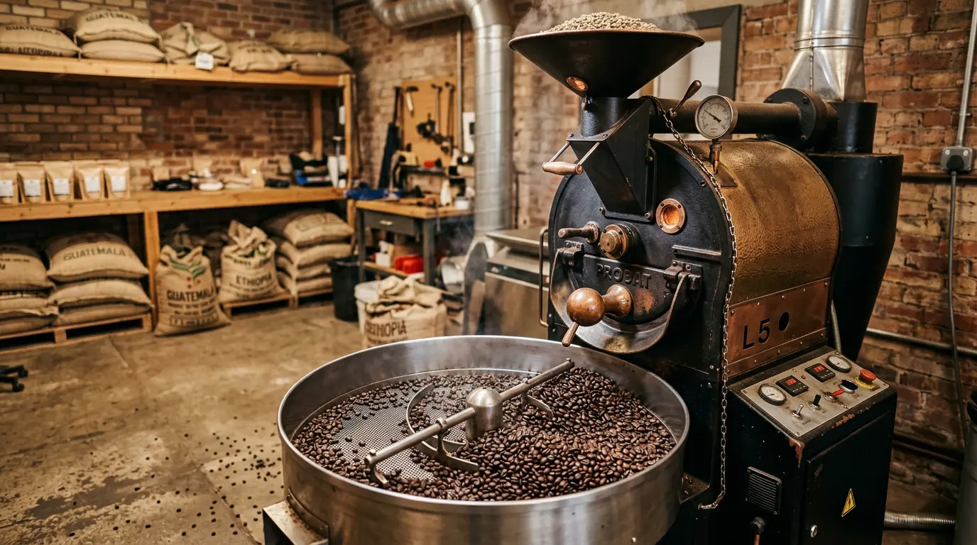 Grains de café en cours de torréfaction