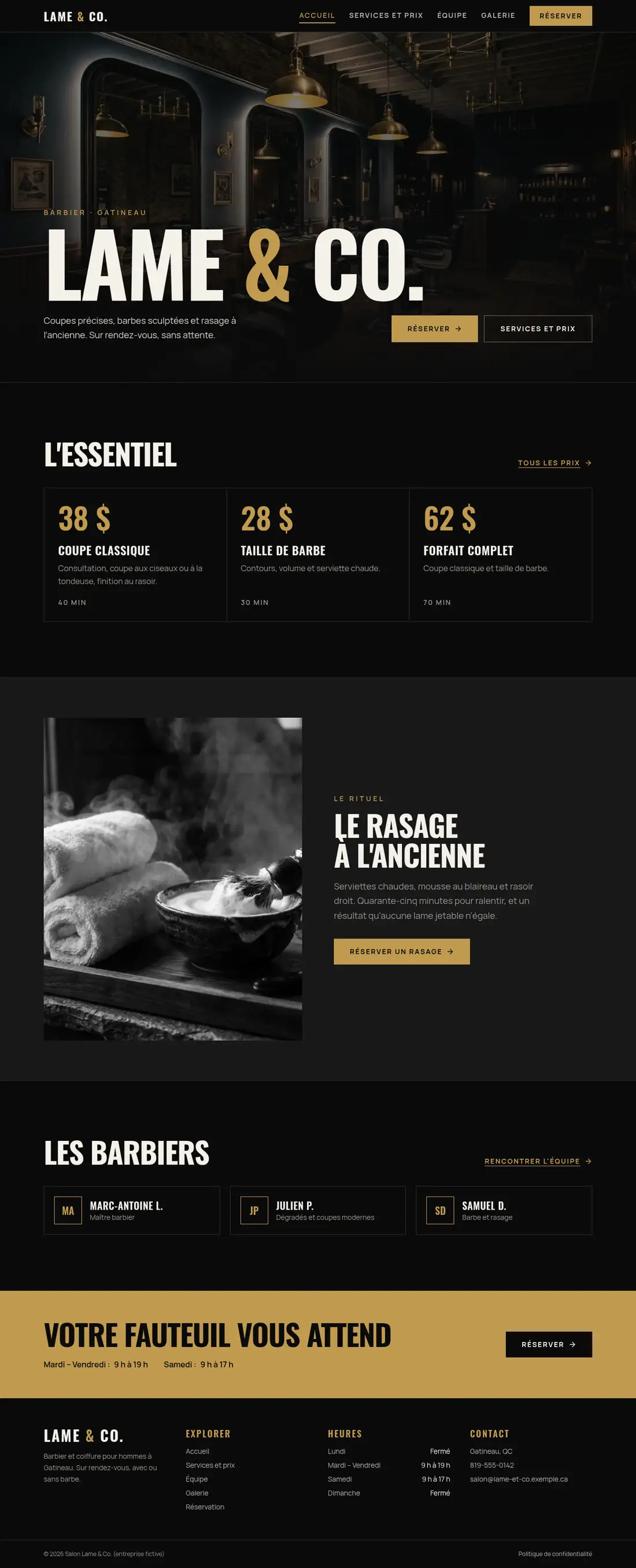 Page d'accueil complète de Salon Lame & Co.