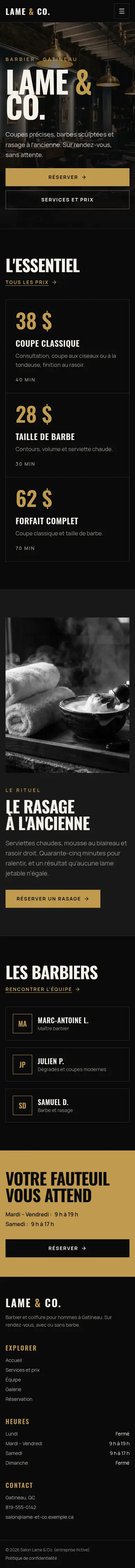 Page d'accueil complète de Salon Lame & Co.