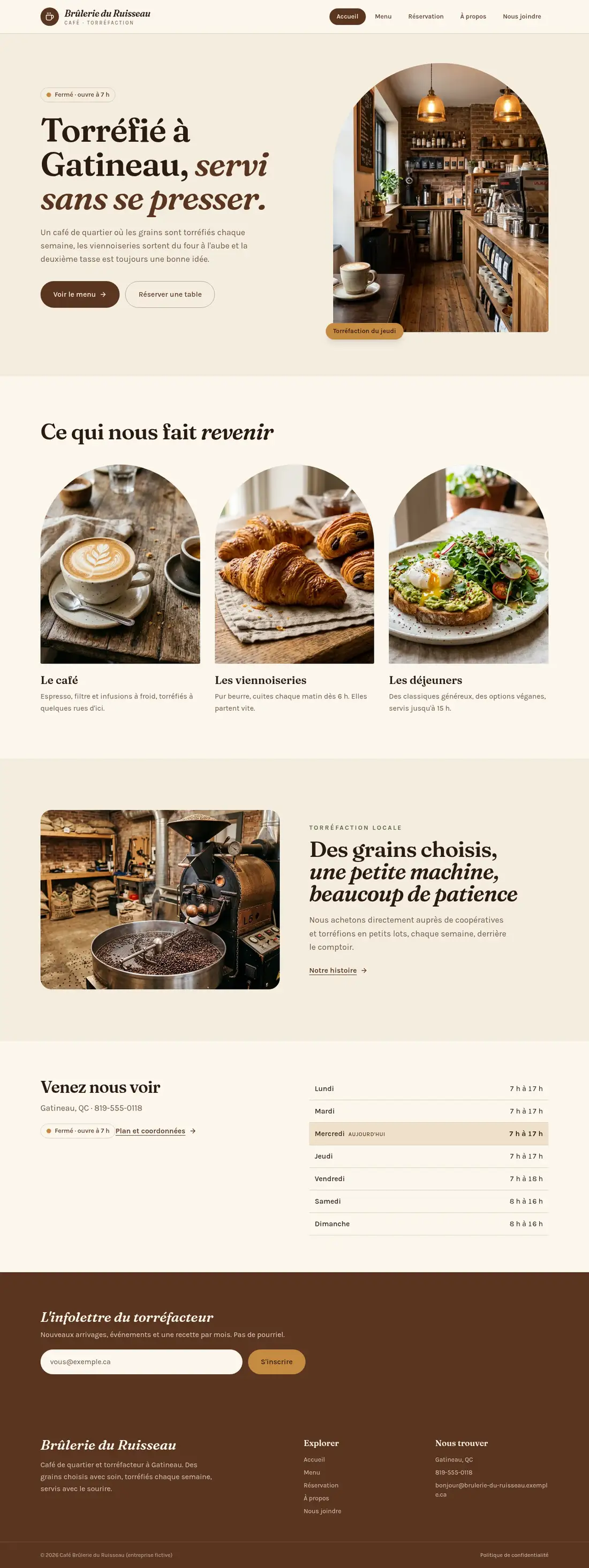Page d'accueil complète de Café Brûlerie du Ruisseau