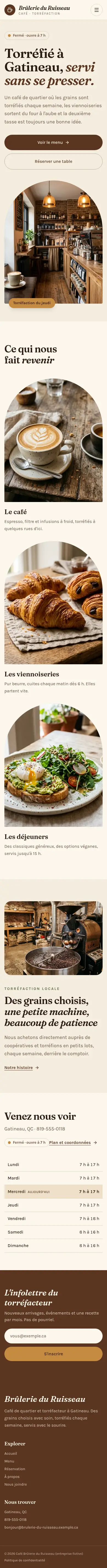 Page d'accueil complète de Café Brûlerie du Ruisseau