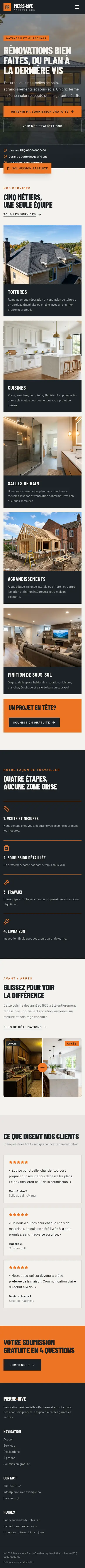 Page d'accueil complète de Rénovations Pierre-Rive