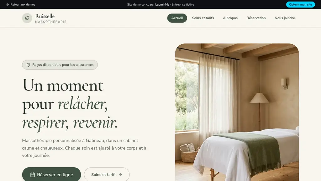 Massothérapie Ruisselle — Aperçu du site démo